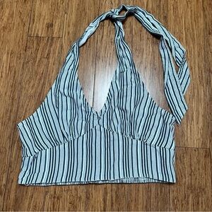 American Eagle Outfitters Black and White Striped Cropped Halter Top